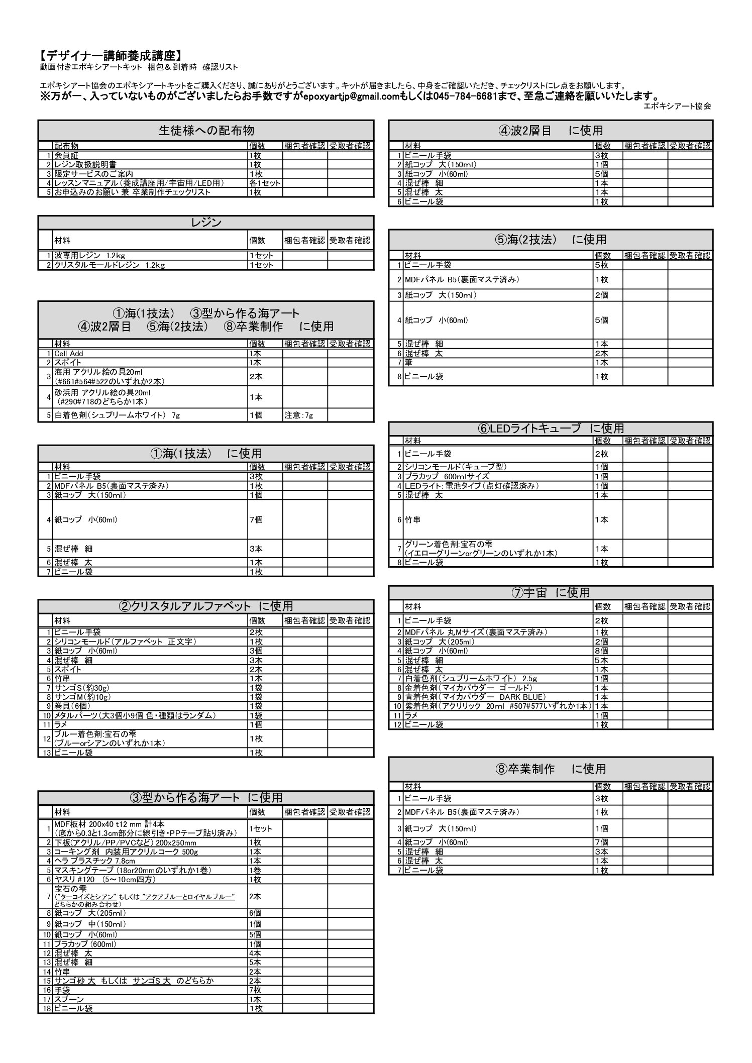 養成講座キット確認リスト